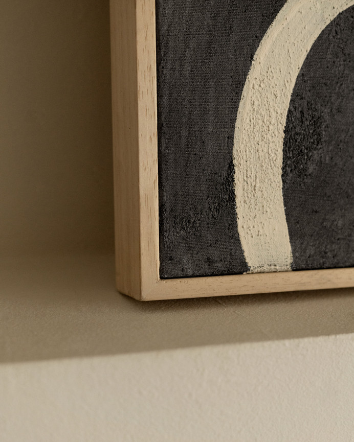 Tableau noir et blanc décoratif sur coton avec cadre en bois peint à la main à la peinture à l'huile en différentes tailles