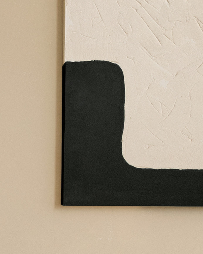 Tableau blanc et noir décoratif sur coton avec cadre en bois peint à la main à la peinture à l'huile en différentes tailles