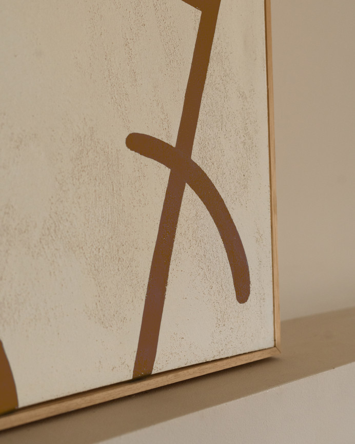 Tableau beige et marron décoratif sur coton avec cadre en bois peint à la main à la peinture à l'huile en différentes tailles