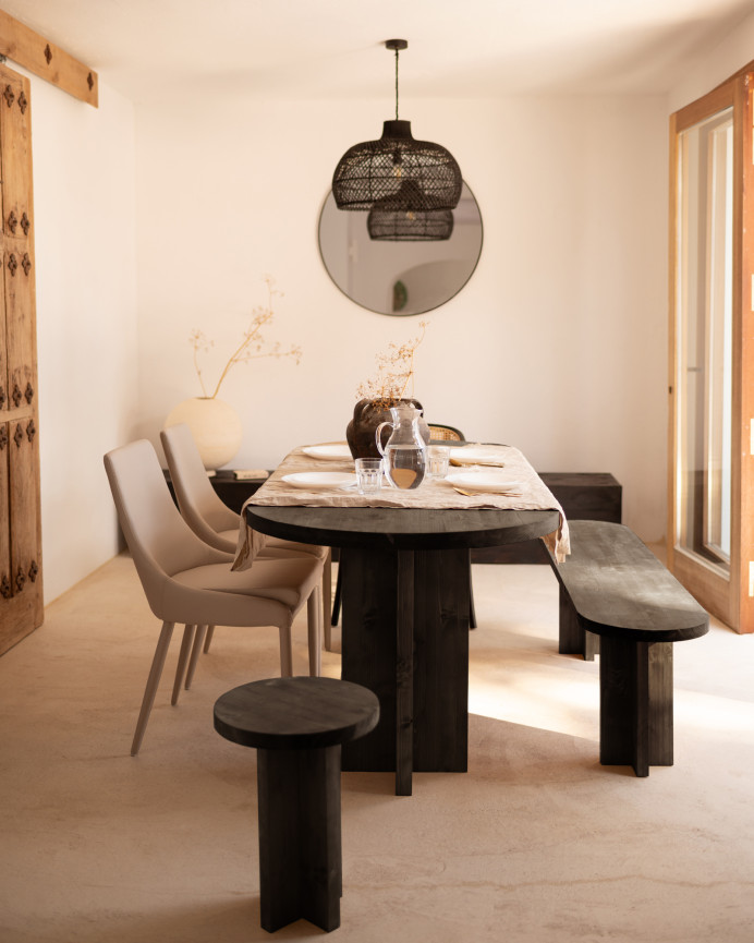 Pack table à manger ovale et banc en bois massif ton noir en différentes tailles