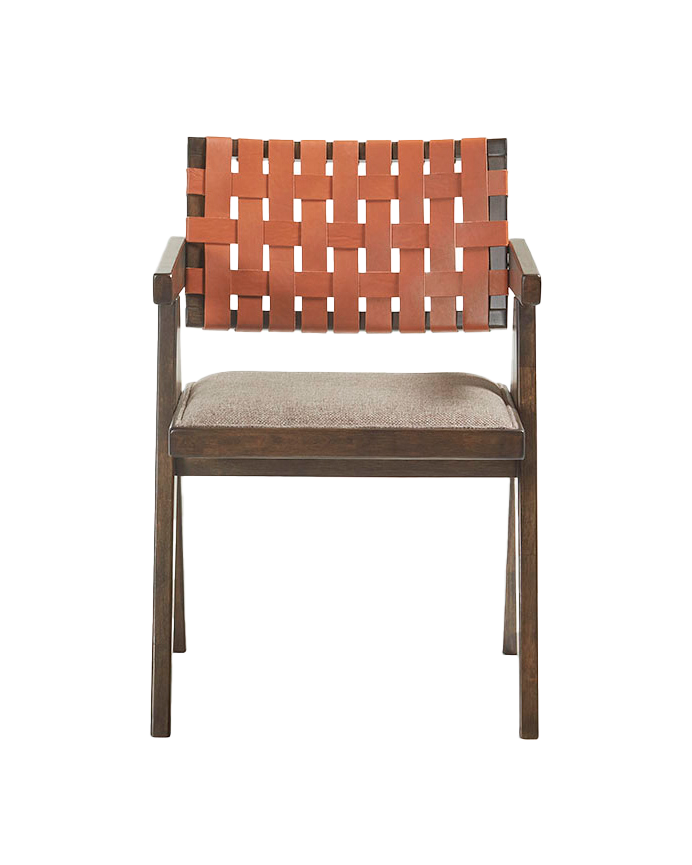 Chaise en bois massif avec dossier tressé couleur noyer de 80cm