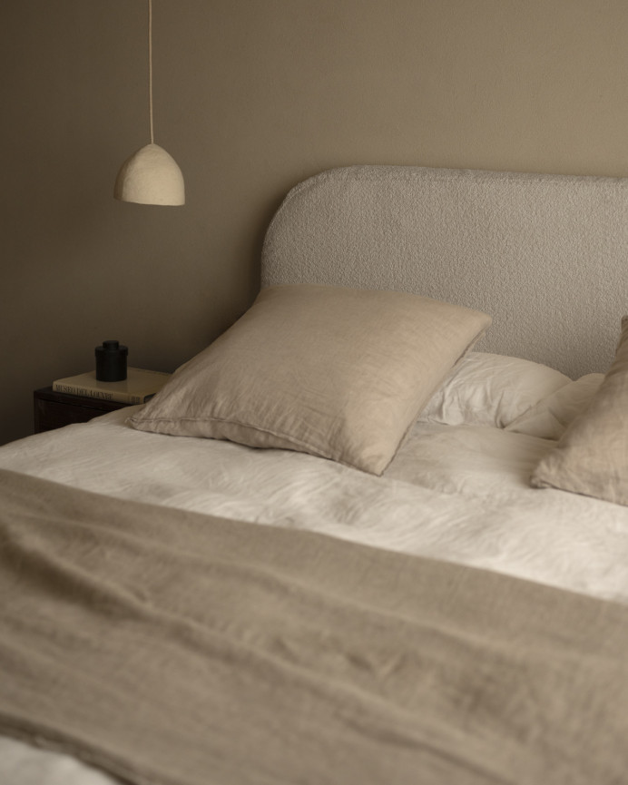 Tête de lit déhoussable en bouclé gris clair en différentes tailles
