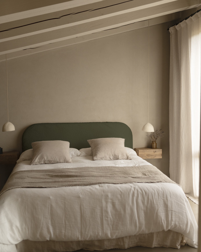 Tête de lit déhoussable en bouclé vert en différentes tailles