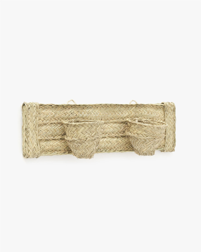 Jardinière horizontale à double paroi en alfa naturel et cadre en bois de 75x22cm