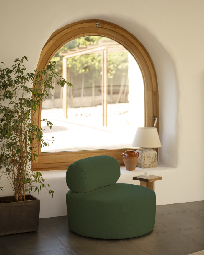 Fauteuil en bouclé rond couleur vert de 91x71cm