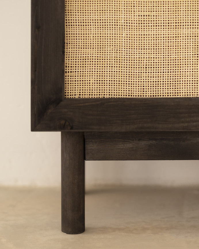 Armoire medulla en bois massif et rotin ton noir 180x80cm