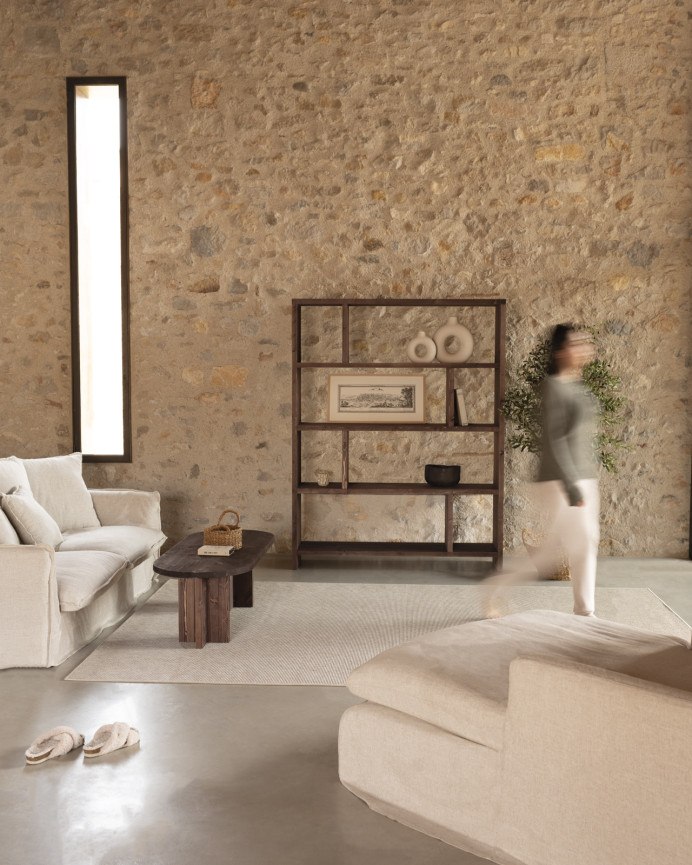 Étagère en bois massif ton noyer de 180x140cm