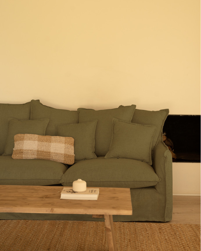 Housse de canapé en coton et lin couleur verte en différentes tailles