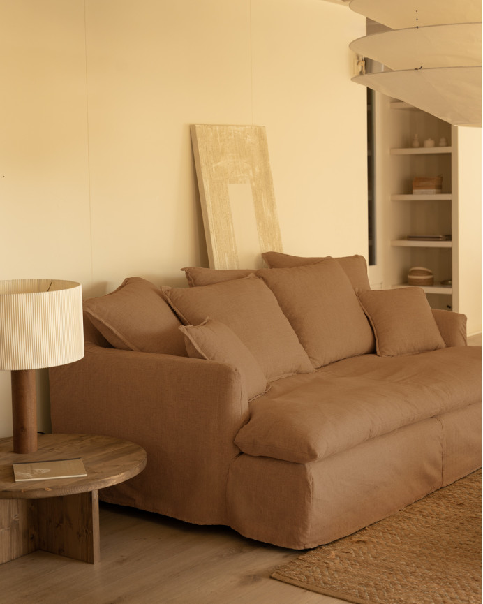 Housse pour canapé fond moyen en coton et lin couleur brique en différentes tailles