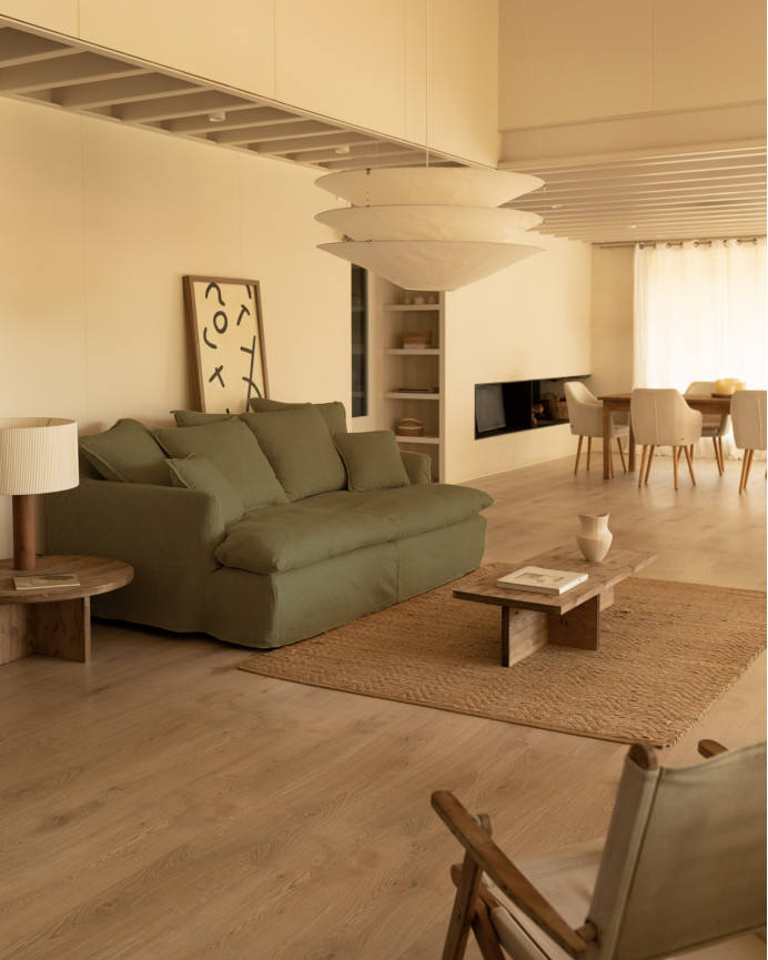 Housse pour canapé fond moyen en coton et lin couleur verte en différentes tailles