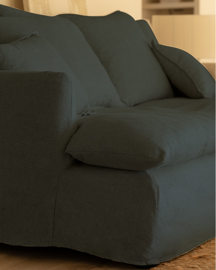Housse pour canapé fond moyen en coton et lin couleur bleue en différentes tailles