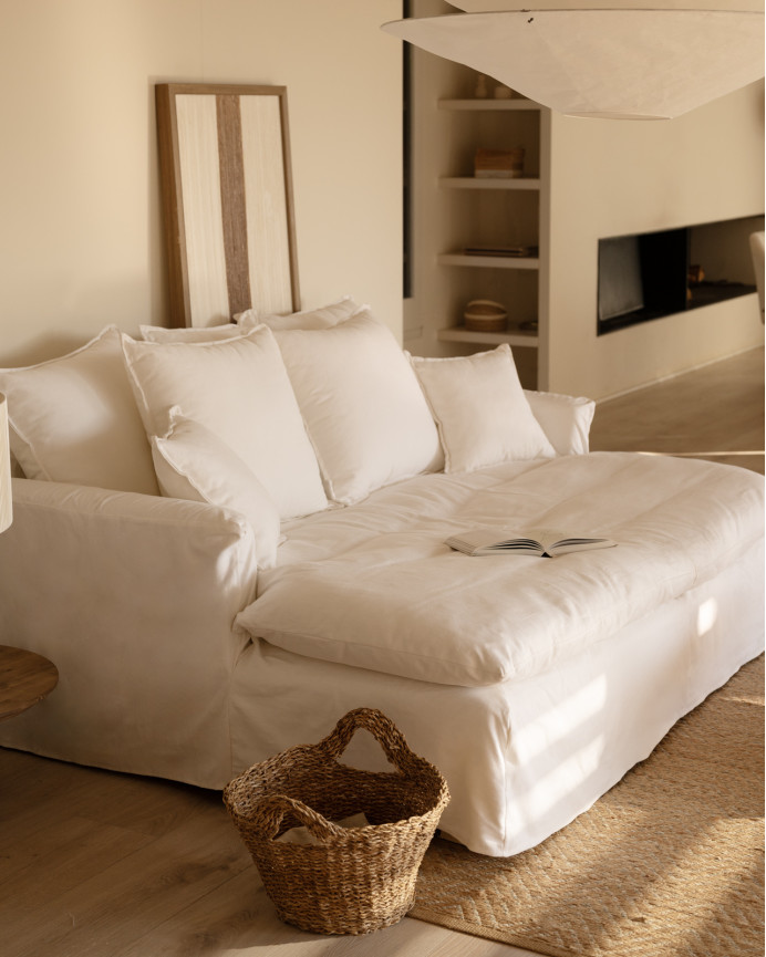 Housse pour canapé fond long en coton et lin couleur blanche en différentes tailles