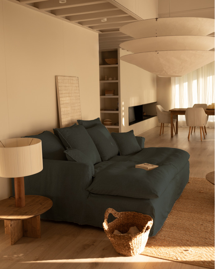 Housse pour canapé fond long en coton et lin couleur bleue en différentes tailles