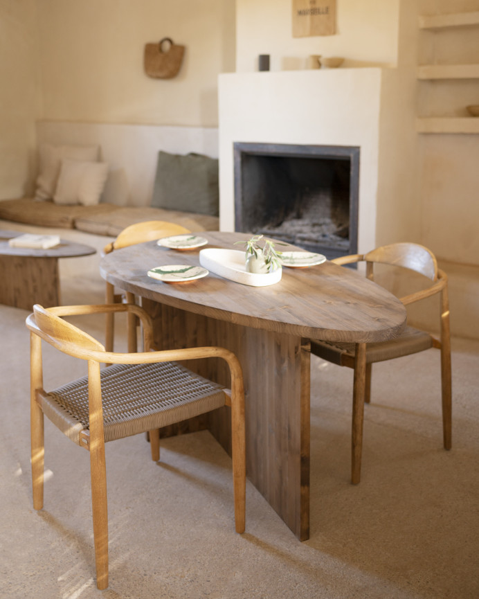 Table de salle à manger en bois massif en chêne foncé de 143cm