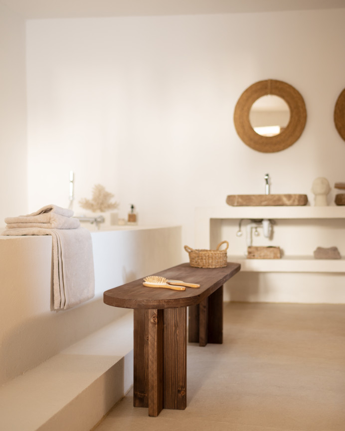 Pack table à manger ovale et banc en bois massif ton noyer en différentes tailles