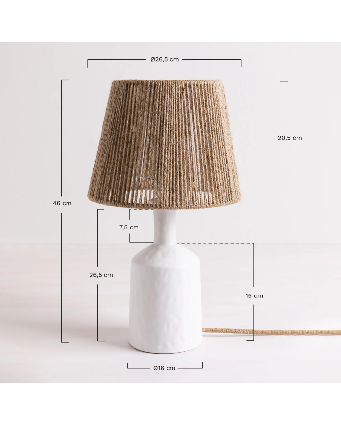 Lampe de table en céramique et abat-jour en corde de chanvre de 46x27cm