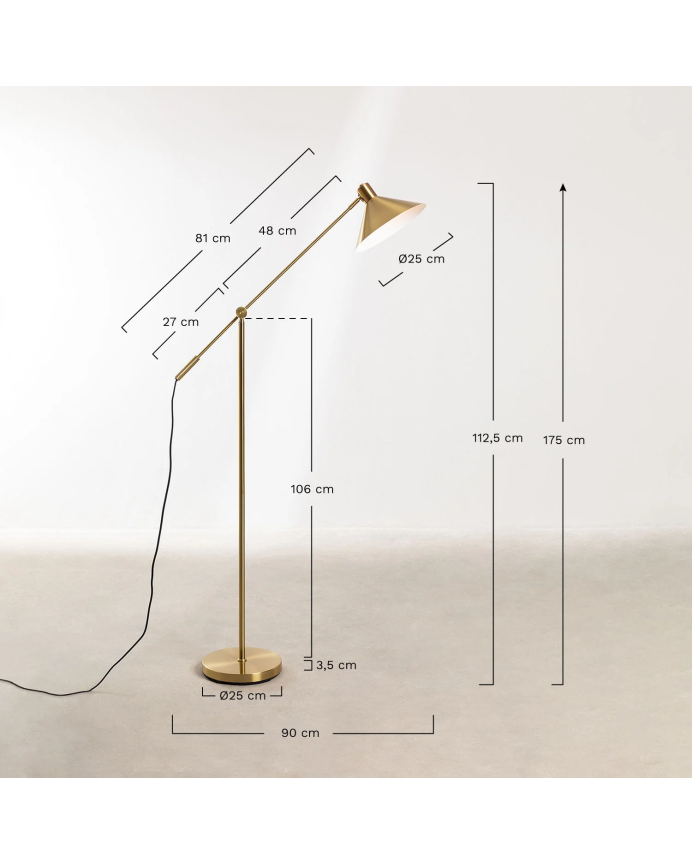 Lampe sur pied en métal réglable de 175x90cm