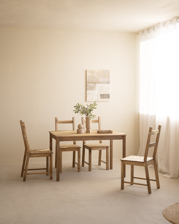 Pack table à manger et 4 chaises en bois massif teinte chêne foncé de 120cm