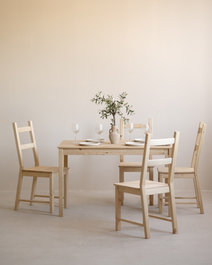Pack table à manger et 4 chaises en bois massif teinte chêne moyen de 120cm