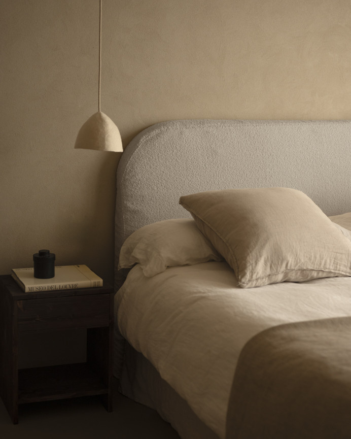 Tête de lit déhoussable en bouclé gris clair en différentes tailles
