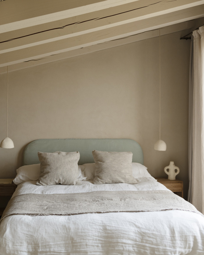 Tête de lit déhoussable en velours côtelé vert bleuté en différentes tailles