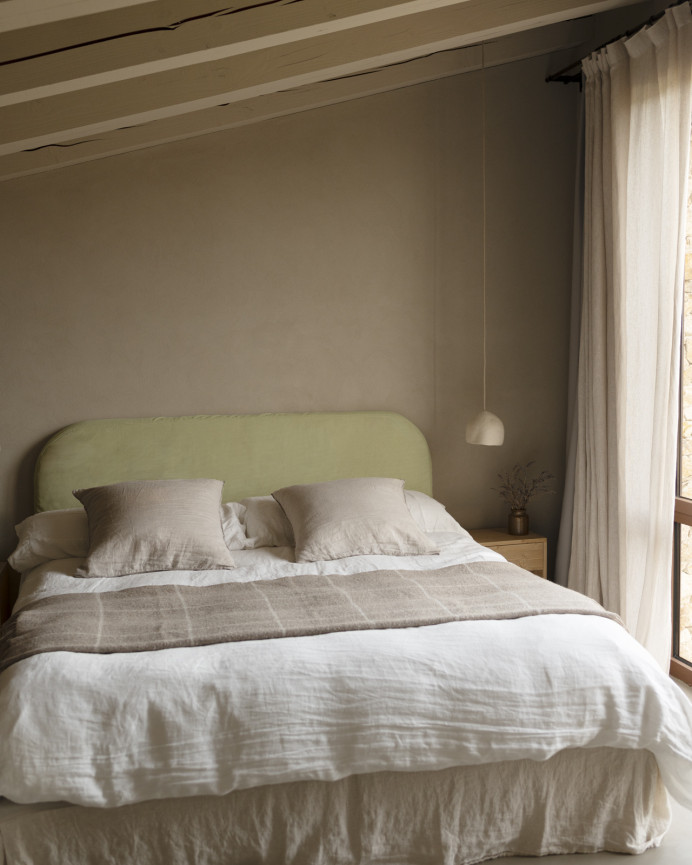 Tête de lit déhoussable en velours côtelé vert citron en différentes tailles