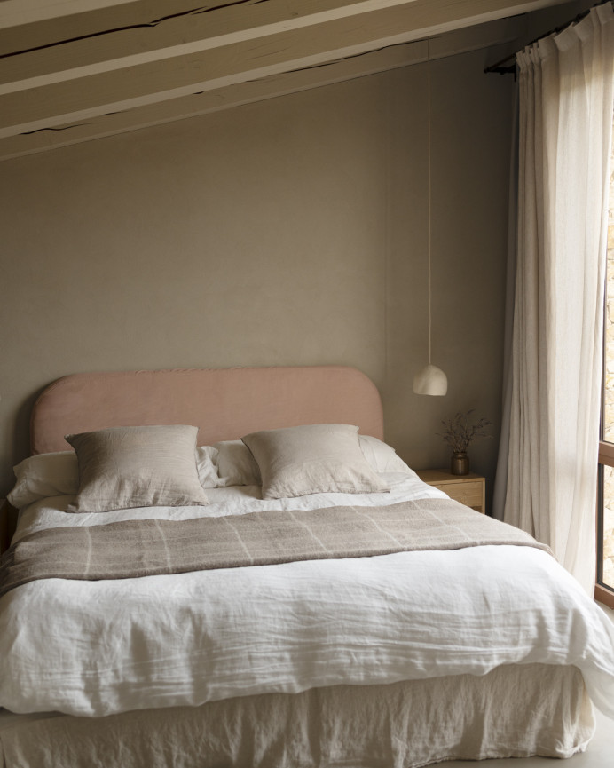 Tête de lit déhoussable en velours côtelé corail en différentes tailles