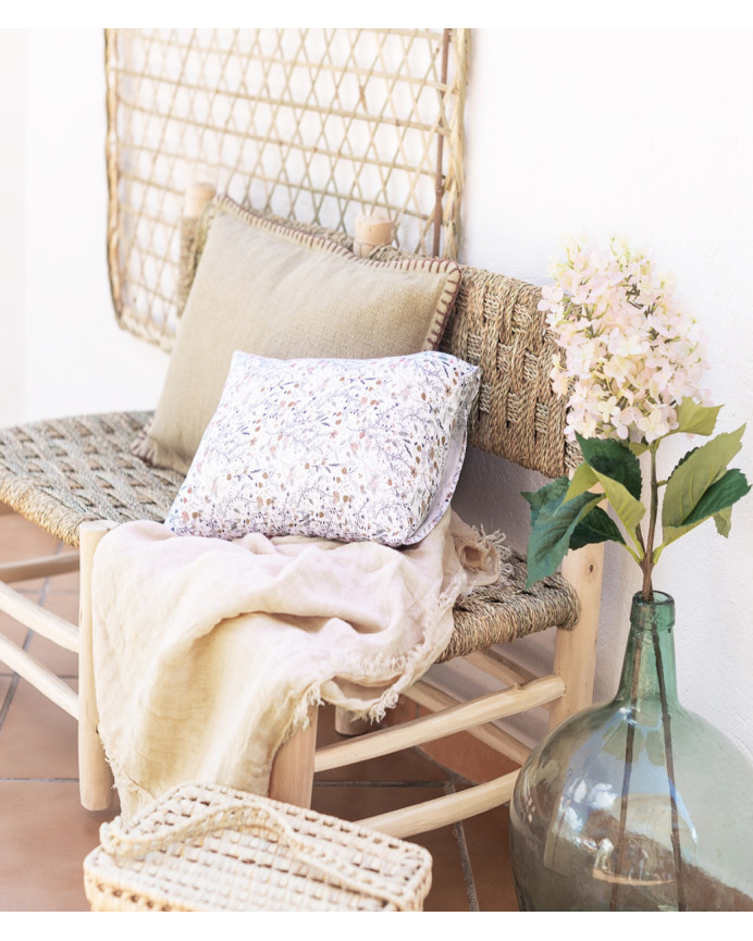 Banc palmier tressé et structure en bois massif 110x85cm
