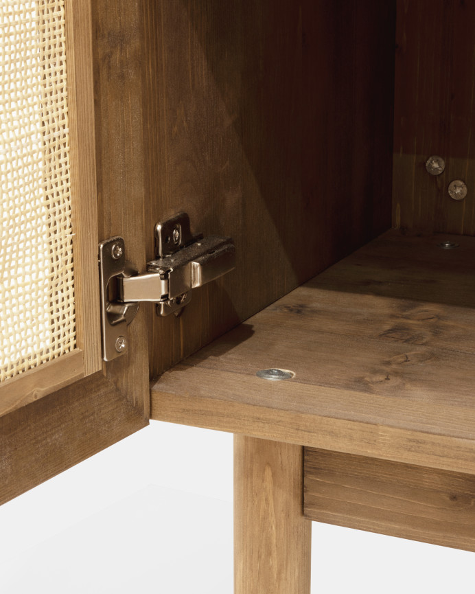 Buffet medulla en bois massif et rotin avec 2 portes ton chêne foncé 100x80cm