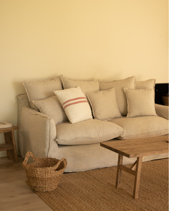 Housse de canapé en coton et lin couleur beige en différentes tailles