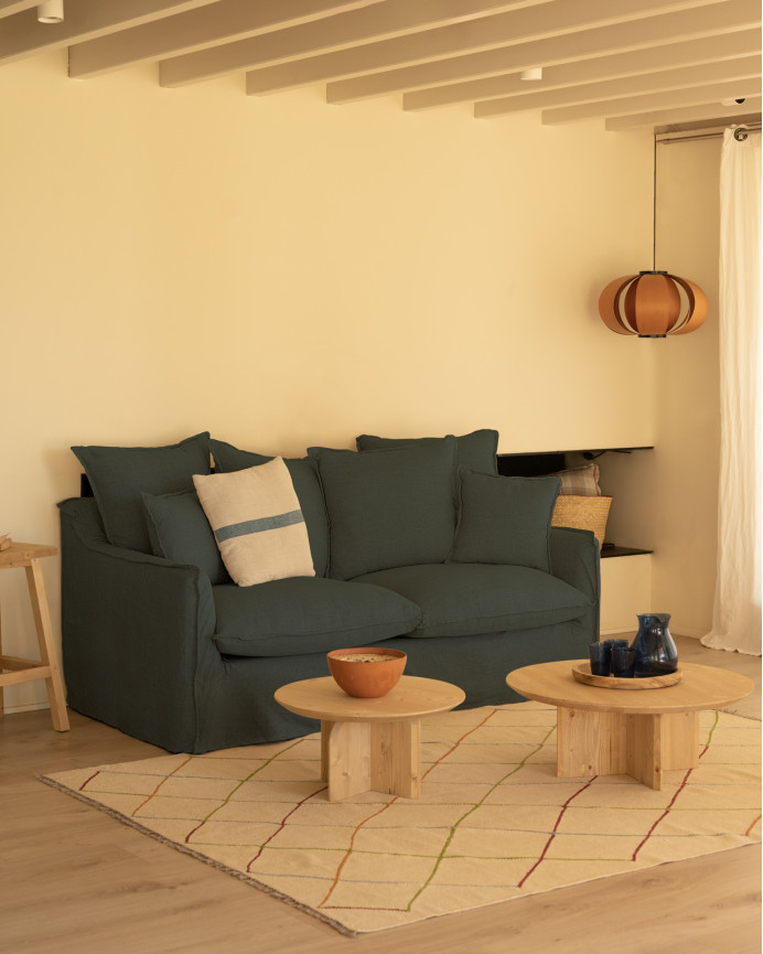 Housse de canapé en coton et lin couleur bleue en différentes tailles