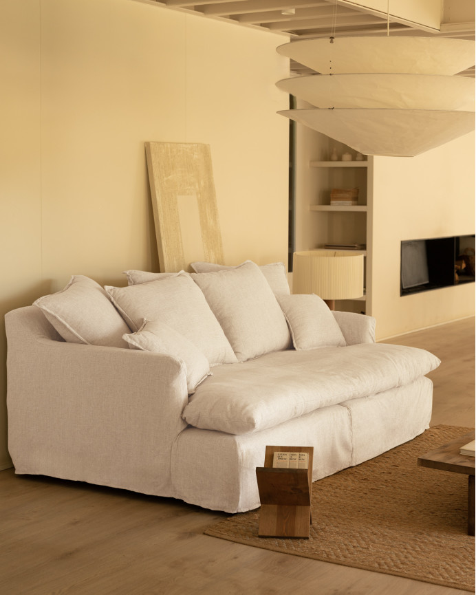 Housse pour canapé fond moyen en coton et lin couleur blanche en différentes tailles
