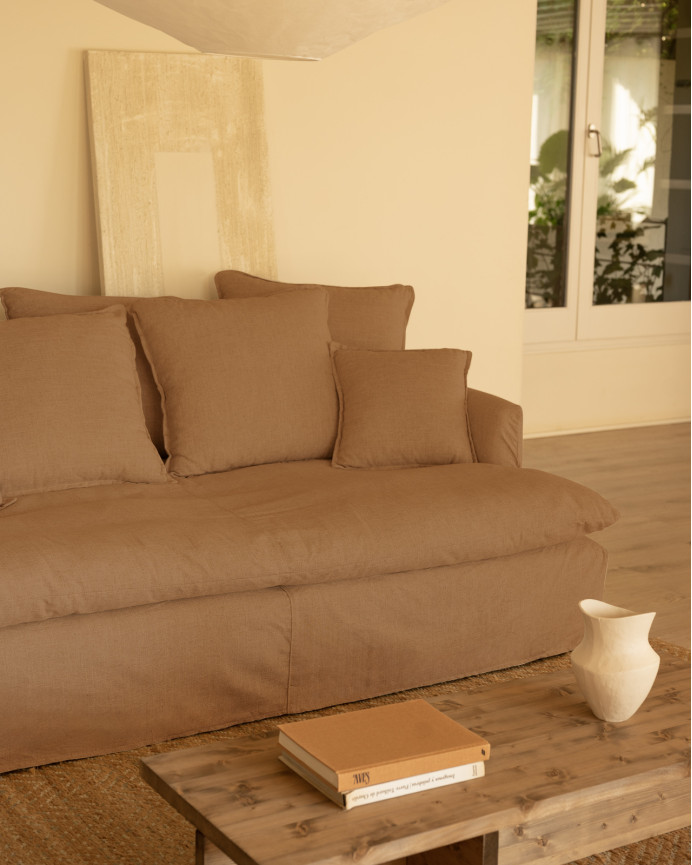 Housse pour canapé fond moyen en coton et lin couleur brique en différentes tailles