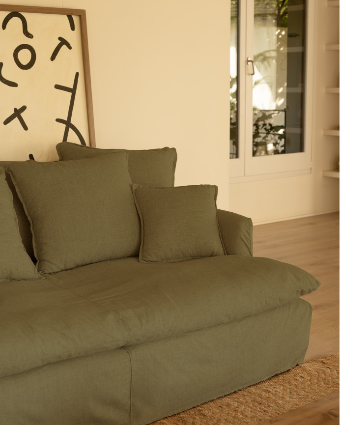 Housse pour canapé fond moyen en coton et lin couleur verte en différentes tailles