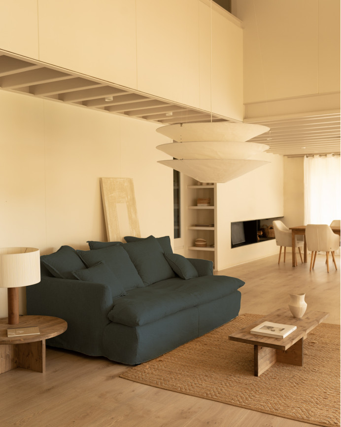 Housse pour canapé fond moyen en coton et lin couleur bleue en différentes tailles