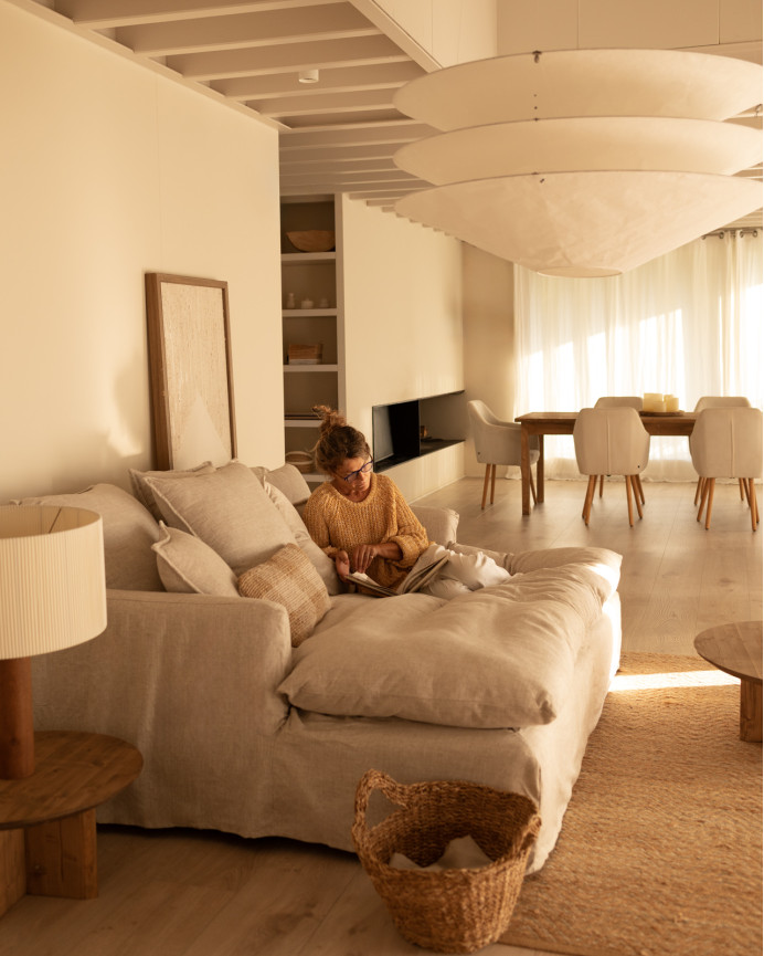 Housse pour canapé fond long en coton et lin couleur beige en différentes tailles