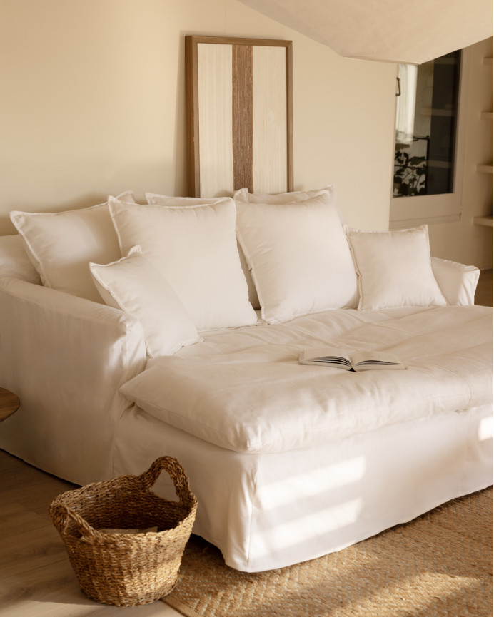 Housse pour canapé fond long en coton et lin couleur blanche en différentes tailles