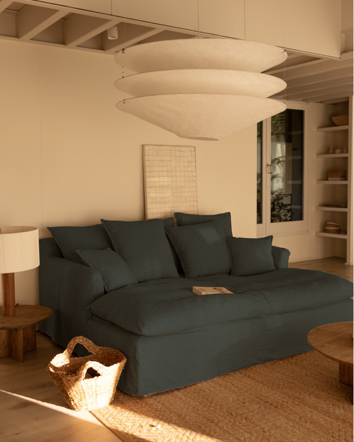 Housse pour canapé fond long en coton et lin couleur bleue en différentes tailles
