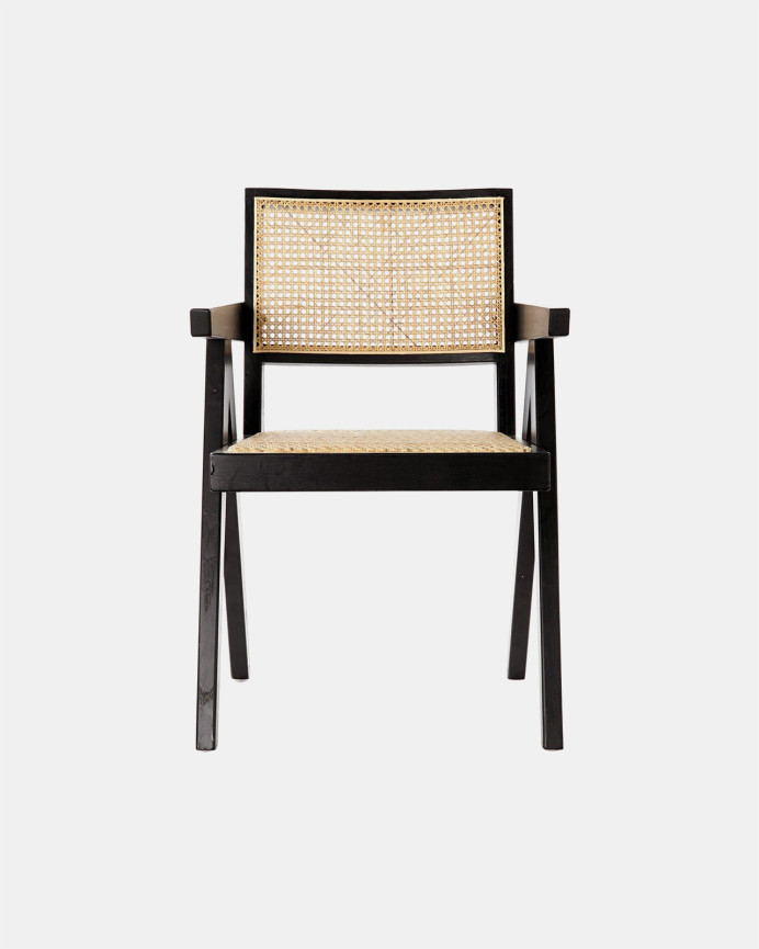 Fauteuil en bois d'orme avec assise et dossier en cannage noir 86x57cm