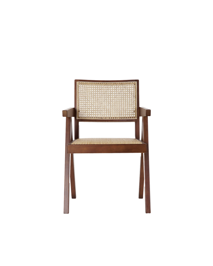 Fauteuil en bois d'orme avec assise et dossier en cannage marron 86x57cm
