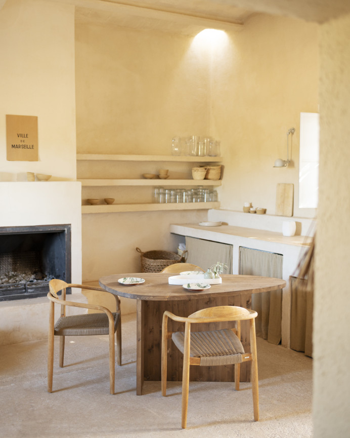 Table de salle à manger en bois massif en chêne foncé de 143cm