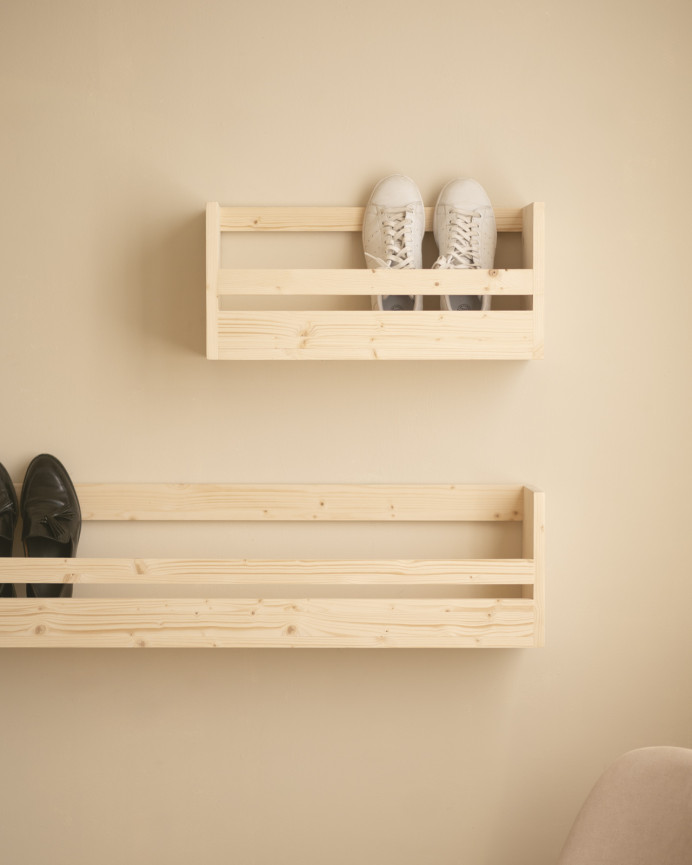 Étagère à chaussures en bois massif ton naturel en différentes tailles