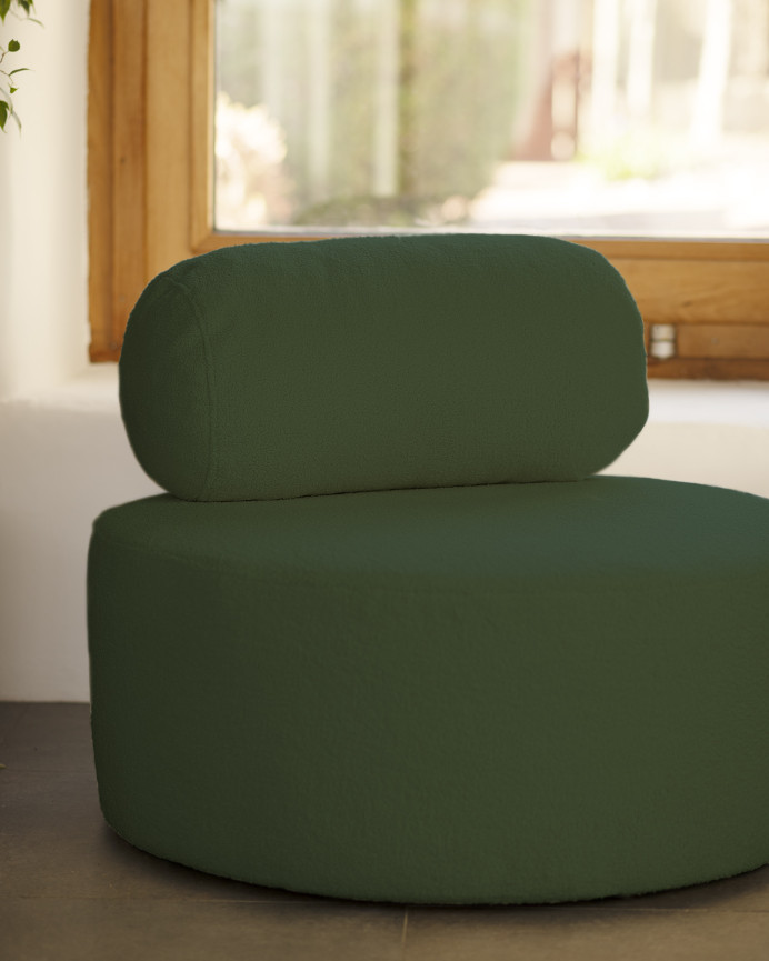 Fauteuil en bouclé rond couleur vert de 91x71cm