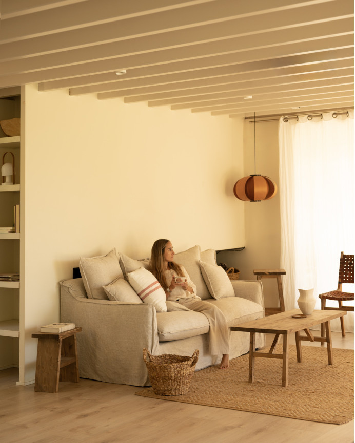 Housse de canapé en coton et lin couleur beige en différentes tailles
