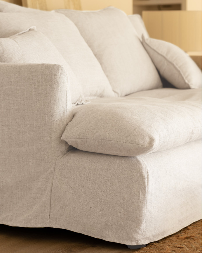 Housse pour canapé fond moyen en coton et lin couleur blanche en différentes tailles