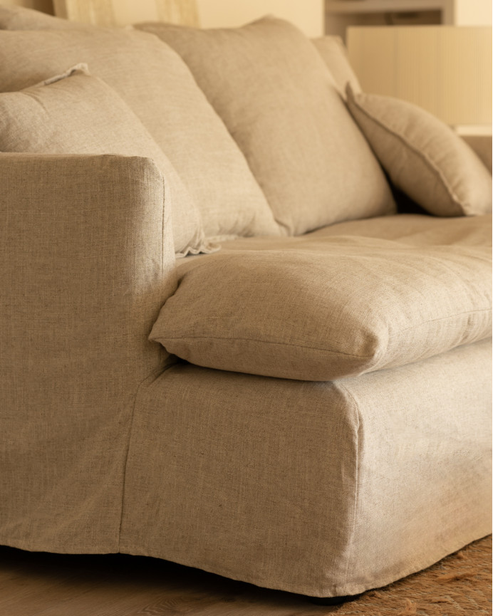Housse pour canapé fond moyen en coton et lin couleur beige en différentes tailles