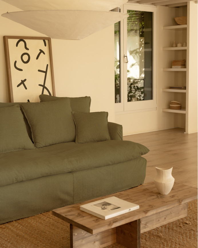 Housse pour canapé fond moyen en coton et lin couleur verte en différentes tailles