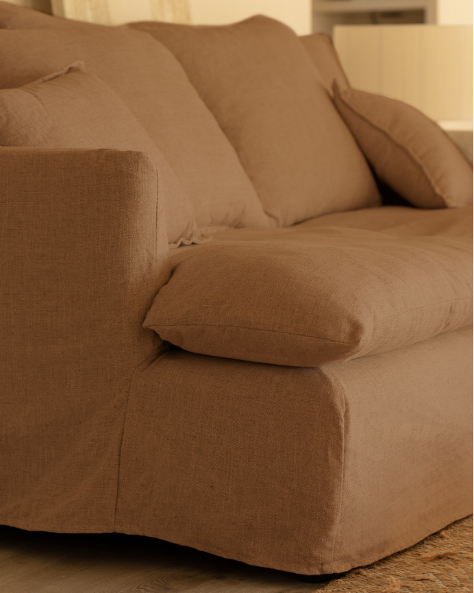 Housse pour canapé fond moyen en coton et lin couleur brique en différentes tailles