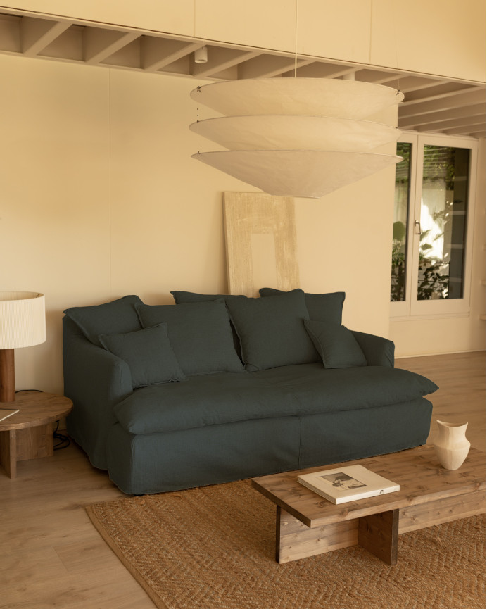 Housse pour canapé fond moyen en coton et lin couleur bleue en différentes tailles