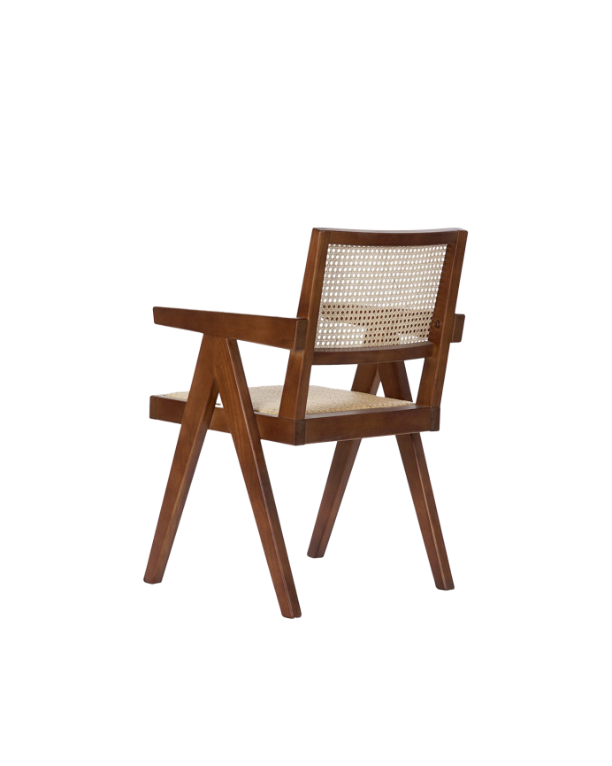 Fauteuil en bois d'orme avec assise et dossier en cannage marron 86x57cm